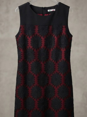 Midi dress made in Italy with black lace floral pattern, like new