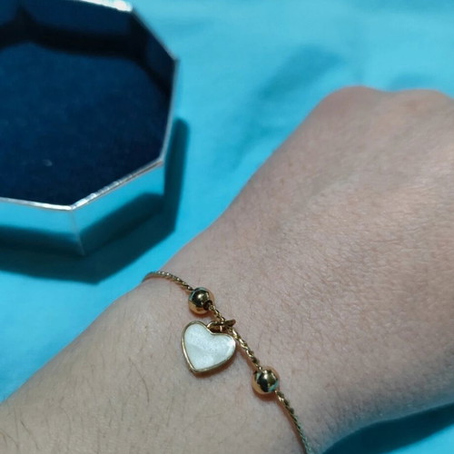 Titanium steel bracelet with heart gold plated new, white and gold