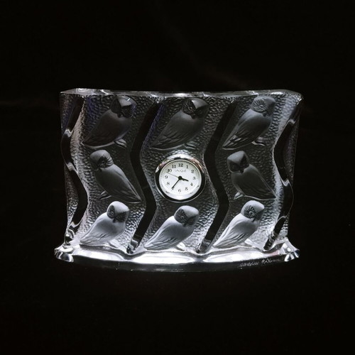 Lalique Hulotte table clock like new, French 1995