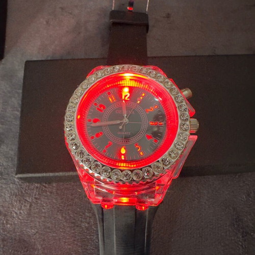 Geneva Quartz watch with LED lighting and rhinestones, new
