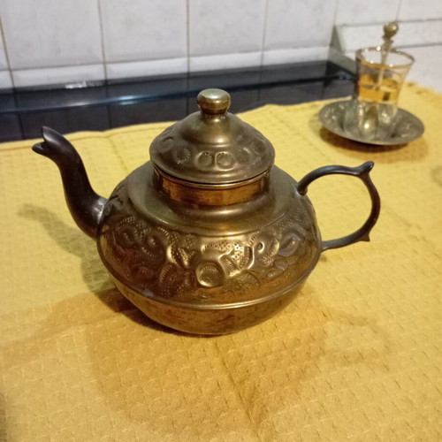 Turkish brass tea set used, vintage