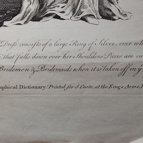 Copper engraving used, bridal dress of Greek lady with wedding customs description