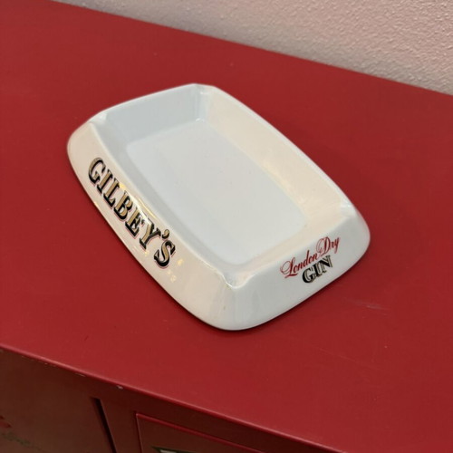 Gilbeys vintage ashtray used, plastic Willis publicity