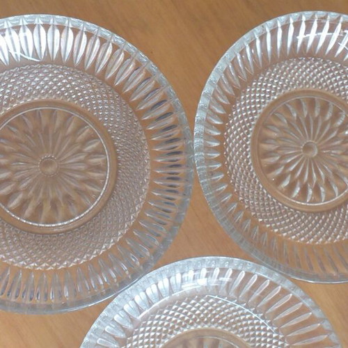 Vintage glass dessert plates used, set of 5