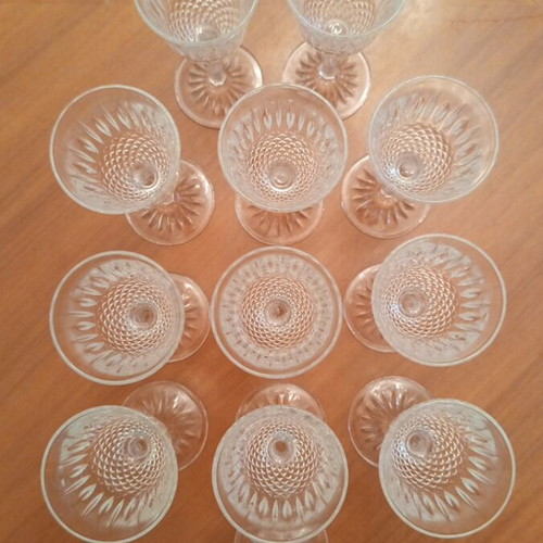 Vintage stemmed liqueur glasses set of 12, diamond cut