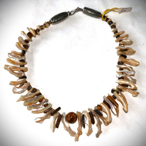 Tigers Eye Necklace with Shells and Sterling Silver 925 new