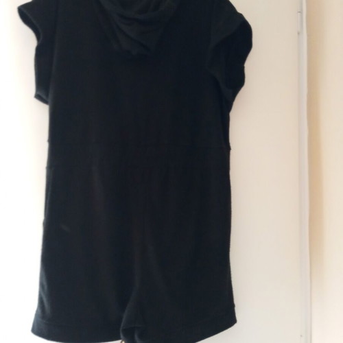 One-piece short terry jumpsuit black with hood used