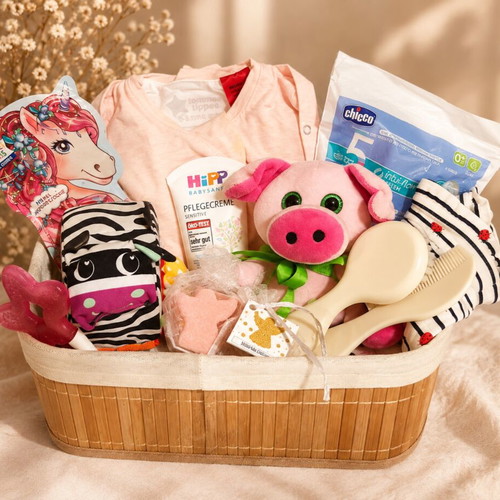 Newborn Baby Girl Gift Basket, 12 baby items, 0-3 months