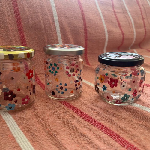 Small Hand-Painted Glass Jars like new
