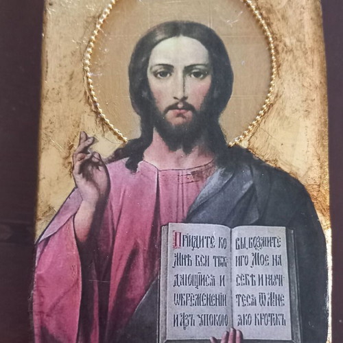 Handmade bottle and box with icon, new religious items