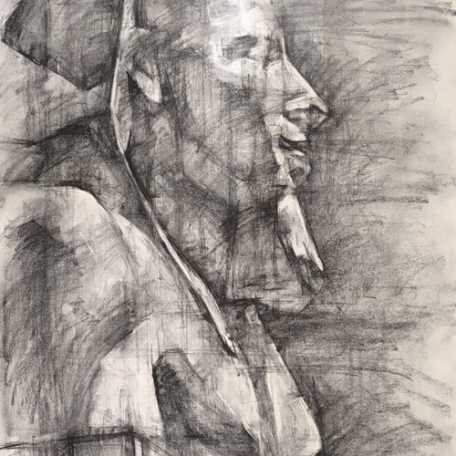 Original Charcoal Drawing on Ingres Paper Pharaoh Akhenaton Bust like new 70x50 cm