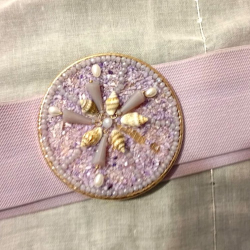 Elastic lilac belt used, summer style with shells 75 cm