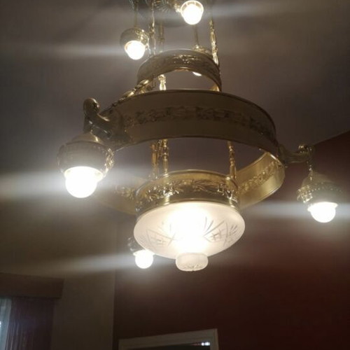Art Nouveau brass chandelier 1900-1920 from Austria like new, 7 lights, 60 cm