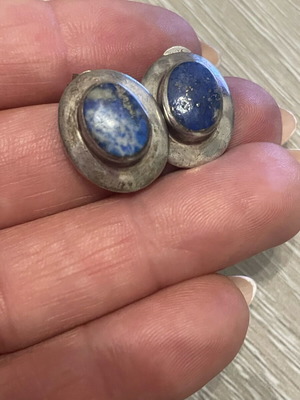 Silver 925 earrings with lapis used, vintage