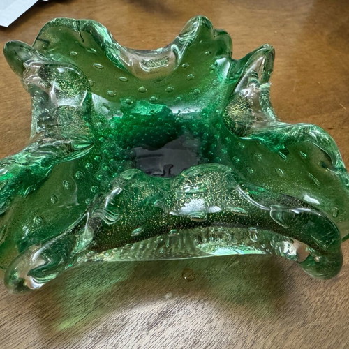 Murano bowl green like new with gold dust vintage 1930