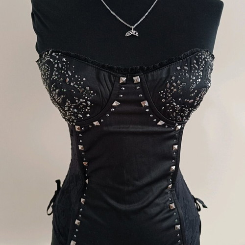Rosso Di Sera black corset with lace and silver rhinestones
