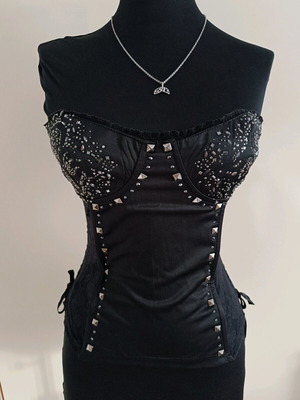 Rosso Di Sera black corset with lace and silver rhinestones