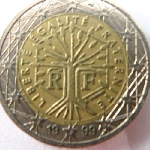 French 2 euro coin 1999 like new, cutting errors, vintage