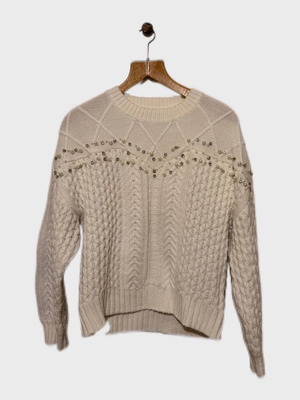 BSB knitted sweater with pearls and rhinestones like new, ecru