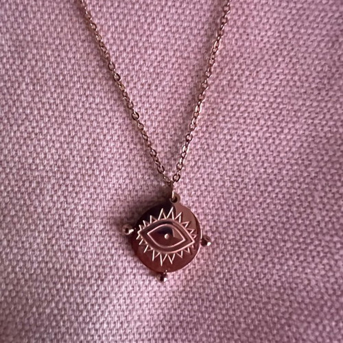 Stainless steel double necklace rose gold with eye design and black beads new