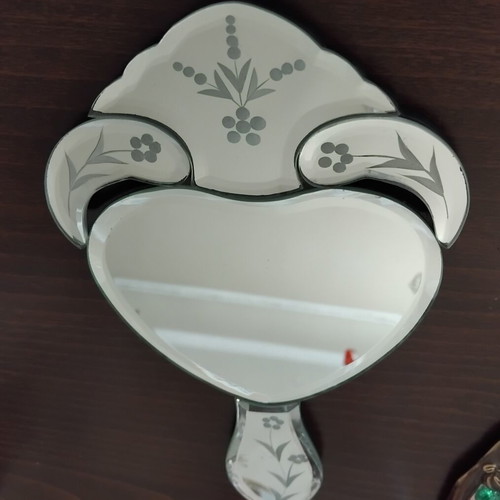 Vintage Venetian Art Deco Hand Mirror like new