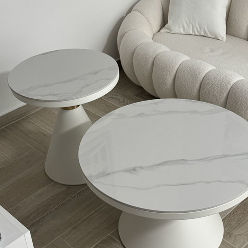 Set of 2 white marble coffee tables like new