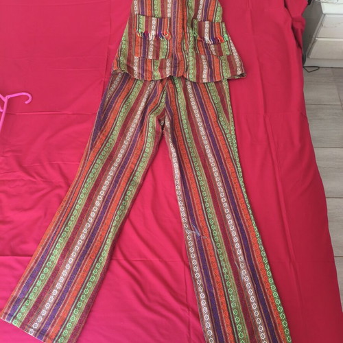 Vintage 70's Boho Ethnic Set Vest and Trousers used, colorful