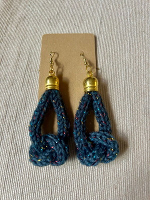 Handmade earrings new from gray cotton yarn with gold elements