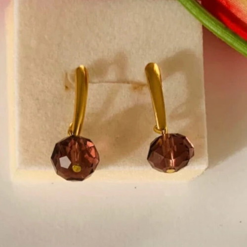 Steel gold earrings handmade with dusty pink crystal bead new