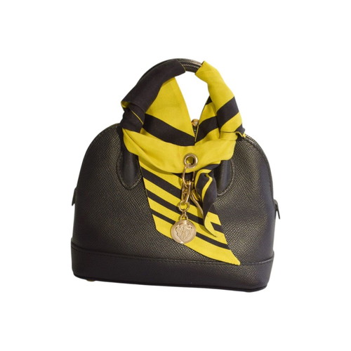Gucci Twilly yellow black striped silk scarf choker bag charm