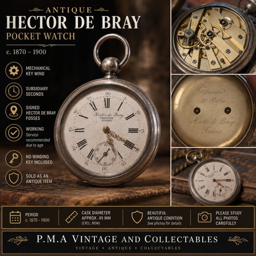 Hector de Bray antique pocket watch, key wind, c. 1870–1900