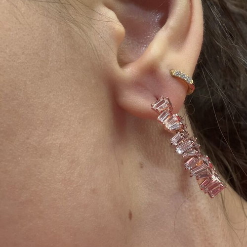 Hoop earrings with zircon in rose gold tone new