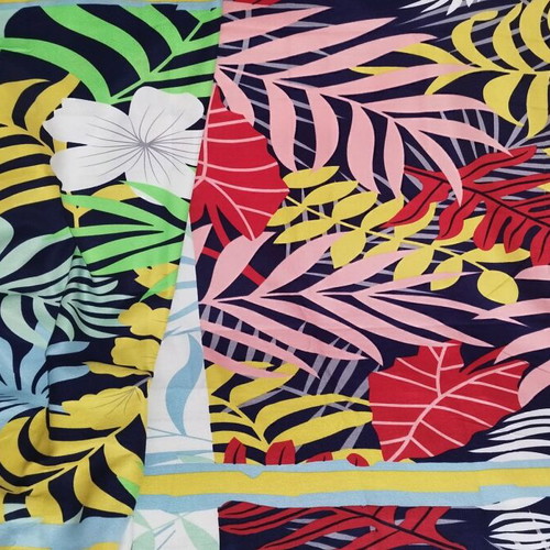 Cotton airy scarf shawl with colorful monstera print and tassels, new