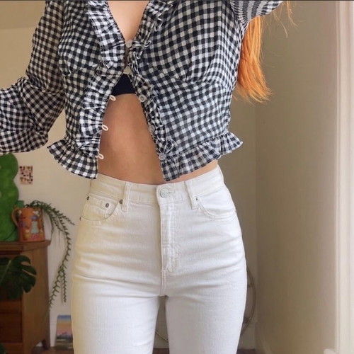 Holyday white high-waisted pants used, elastic, summer style