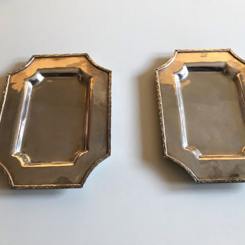 Silver decorative trays used, set of 2 for desk or table