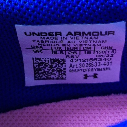 Under Armour kids athletic shoes like new, size 26, blue and pink