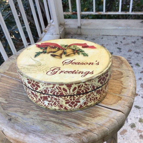 Christmas wooden box and tin tray used