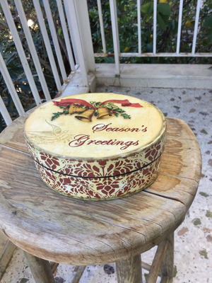 Christmas wooden box and tin tray used