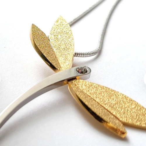 Dragonfly necklace new, minimal elegant design in gold and silver