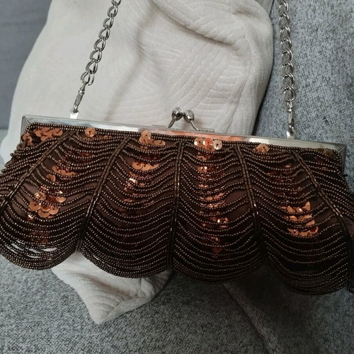 Vintage bag used, brown and bronze with beads