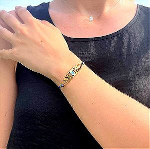 Χρυσό μακρόστενο boho βραχιόλι με ματάκι, Greek Island Bracelet Golden Evil Eye Jewelry for Stylish Mediterranean Looks,Nautical Inspired Cycladic Heritage Accessory,Unusual Bracelet