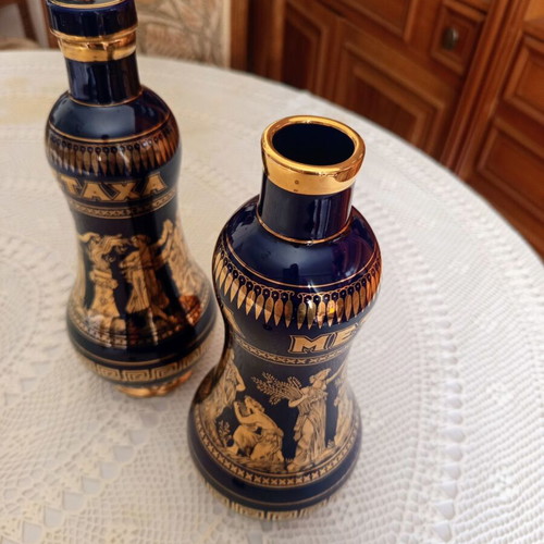 Metaxa porcelain bottles set of 3, like new, 18K gold and floral design