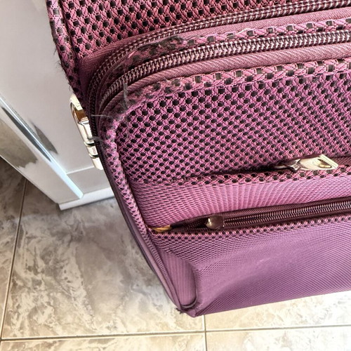 XL Suitcase used, large fabric travel bag purple