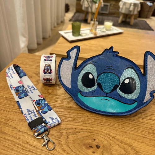 Stitch set like new with wallet, stickers and lanyard