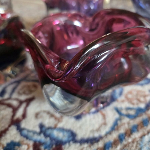 Vintage Art Glass Sommerso set in purple and blue shades like new