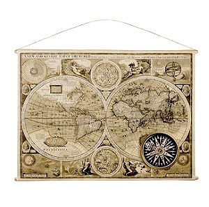 Υφασμάτινο Κάδρο "Παγκόσμιος Χάρτης" με Ξύλινες Βέργες 97x76cm