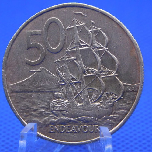 New Zealand 50 Cents 1987 Coin with Endeavour Ship