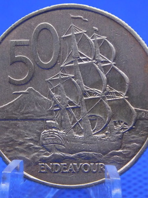New Zealand 50 Cents 1987 Coin with Endeavour Ship
