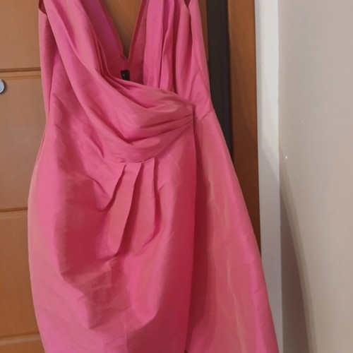 Midi cocktail dress fuchsia neon pink wrap style like new, size M