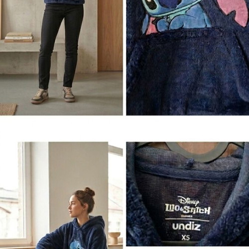 Disney Lilo & Stitch Undiz hoodie XS like new, dark blue plush sweatshirt